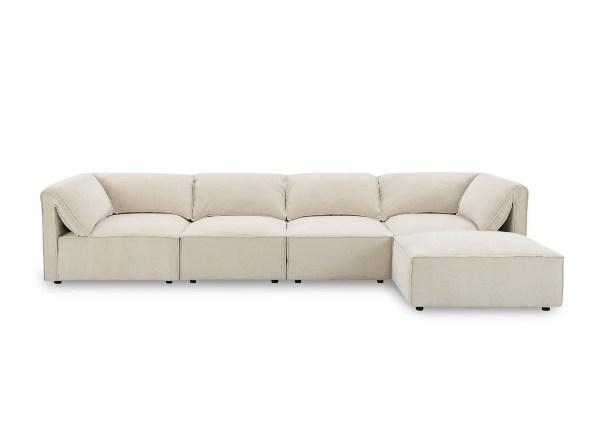 Canapé d'angle modulable en velours beige HARINA - Image 8