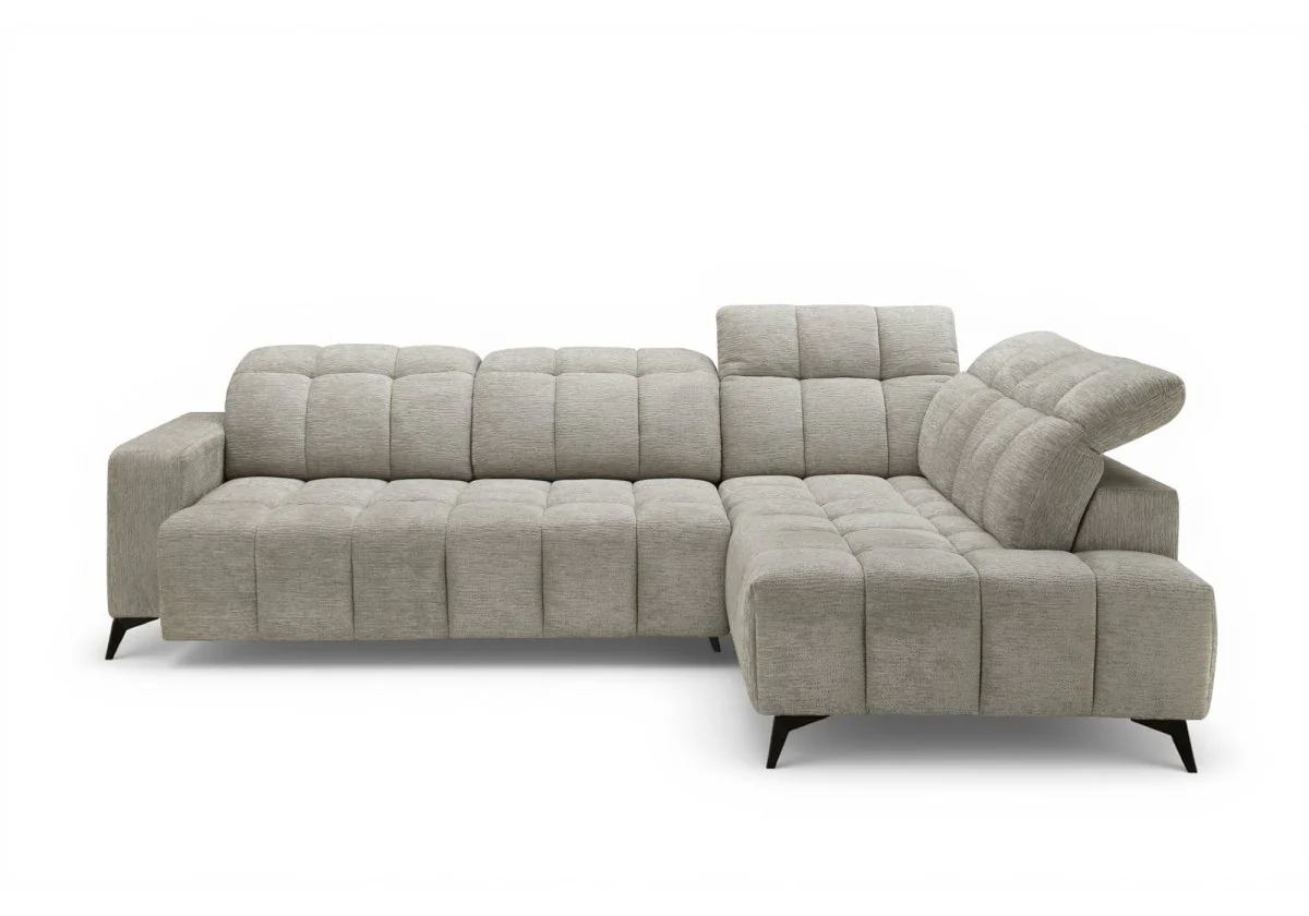 Canapé d'angle relax électrique en velours chiné beige ALVAR - Angle droit - Image 3