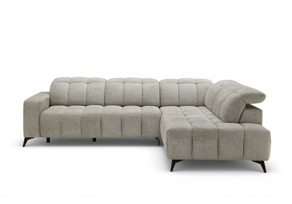 Canapé d'angle relax électrique en velours chiné beige ALVAR - Angle droit - Image 4