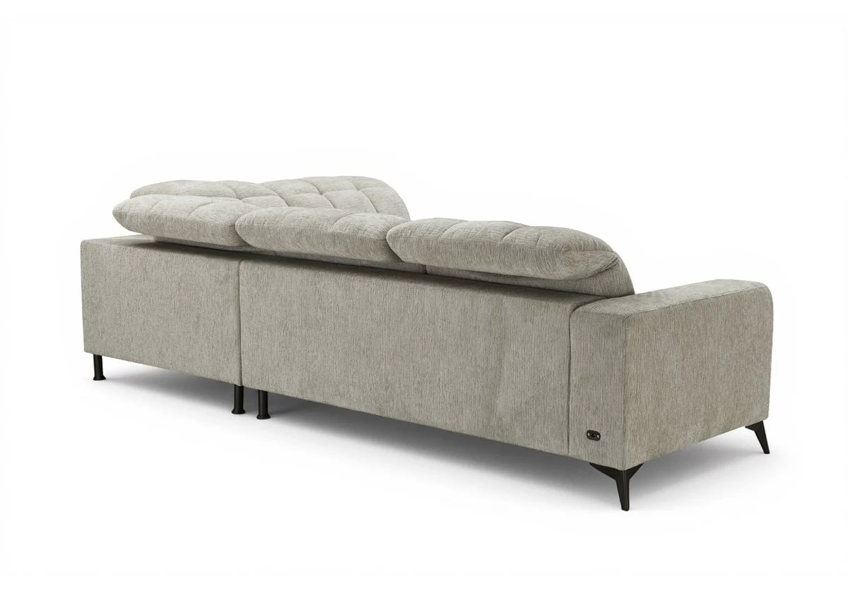 Canapé d'angle relax électrique en velours chiné beige ALVAR - Angle droit - Image 6