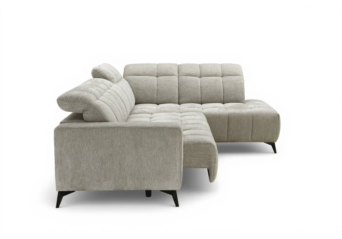 Canapé d'angle relax électrique en velours chiné beige ALVAR - Angle droit - Image 7