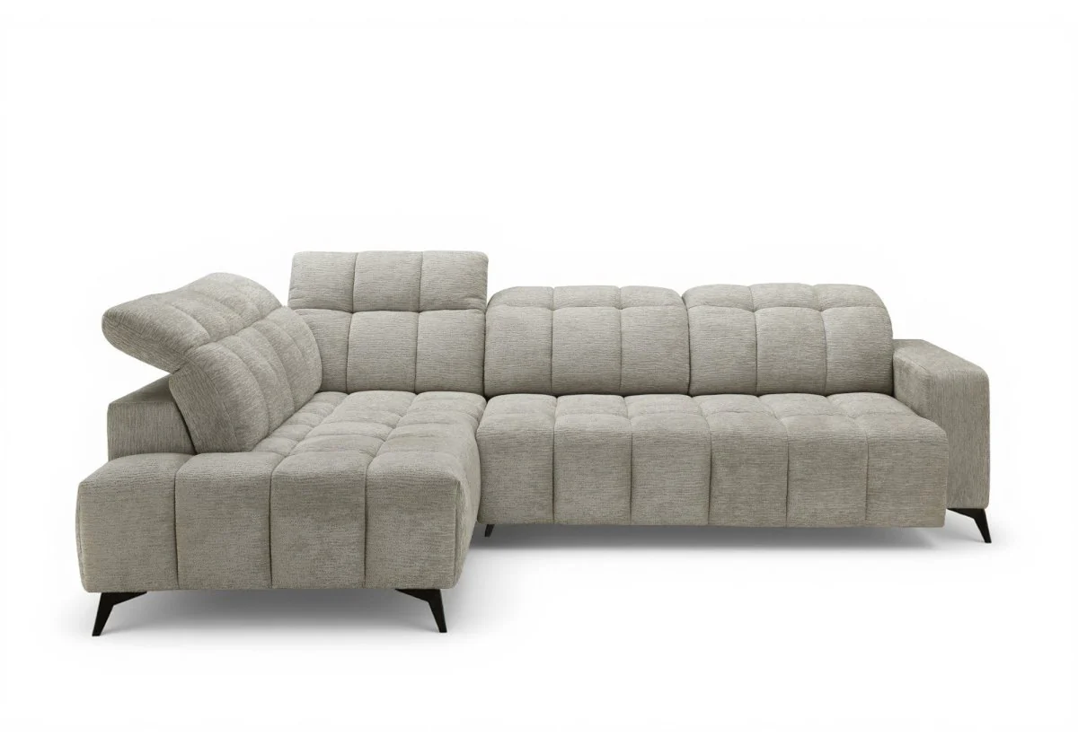 Canapé d'angle relax électrique en velours chiné beige ALVAR - Angle gauche - Image 3