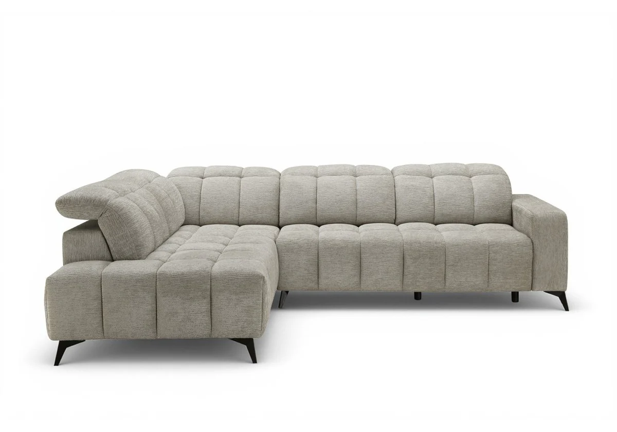 Canapé d'angle relax électrique en velours chiné beige ALVAR - Angle gauche - Image 4