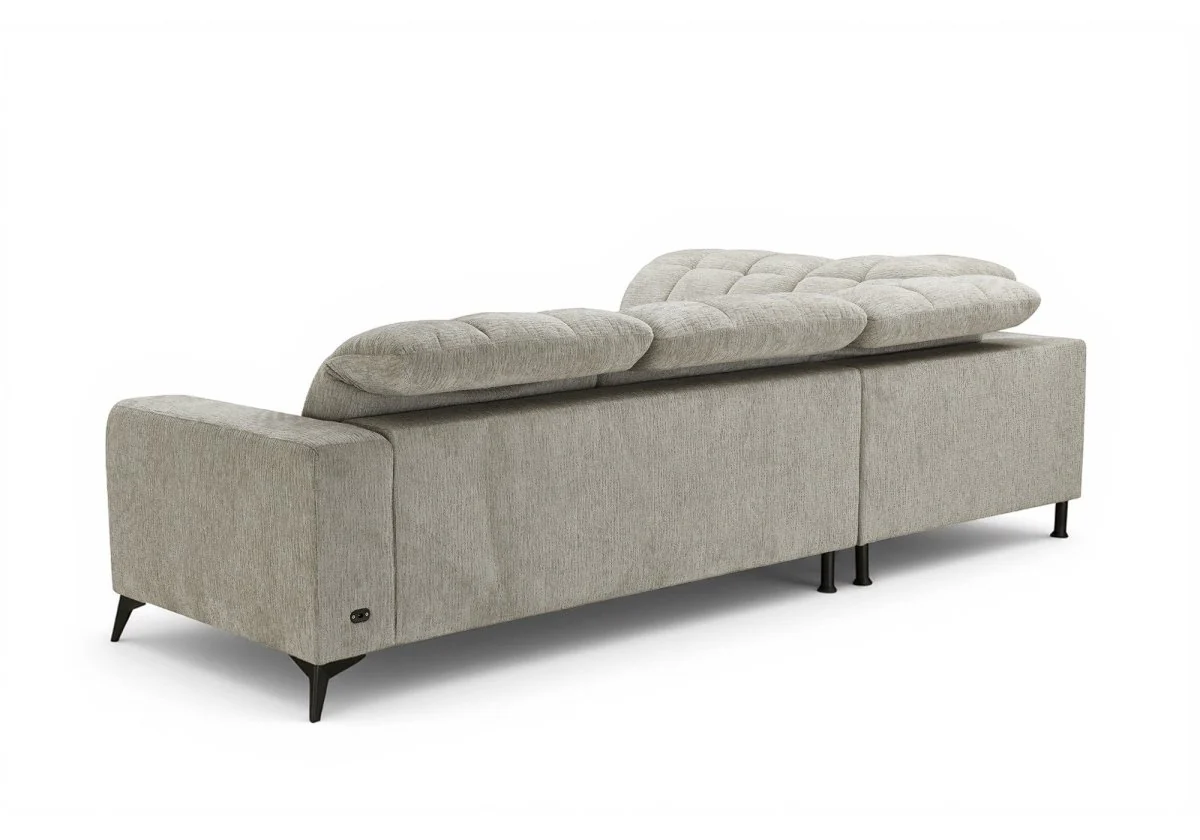 Canapé d'angle relax électrique en velours chiné beige ALVAR - Angle gauche - Image 6