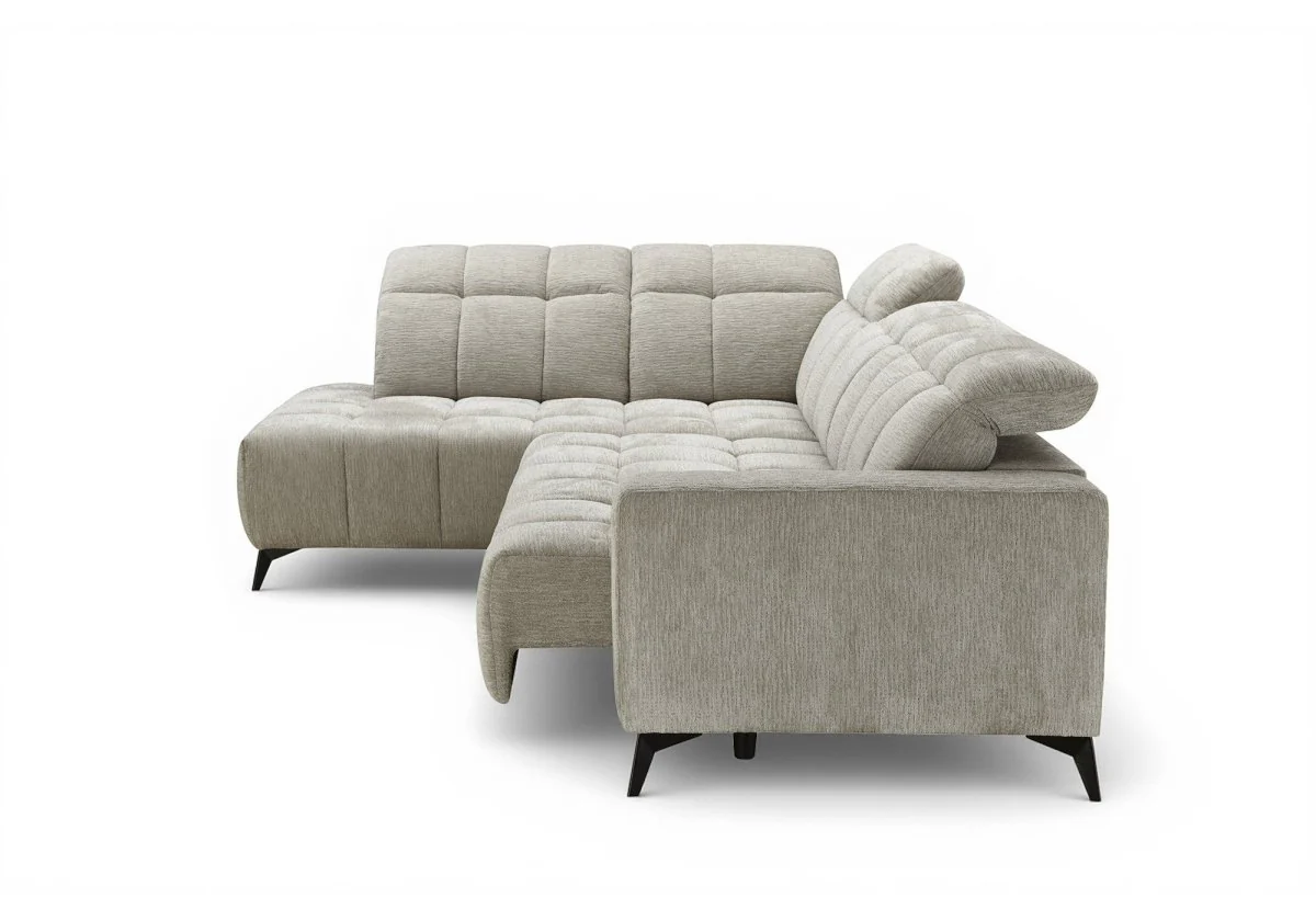 Canapé d'angle relax électrique en velours chiné beige ALVAR - Angle gauche - Image 7