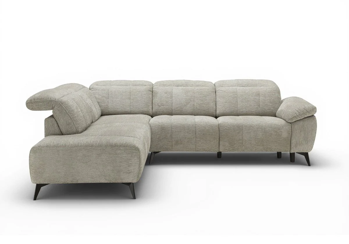 Canapé d'angle relax électrique en velours chiné beige SOLINA - Angle gauche - Image 6