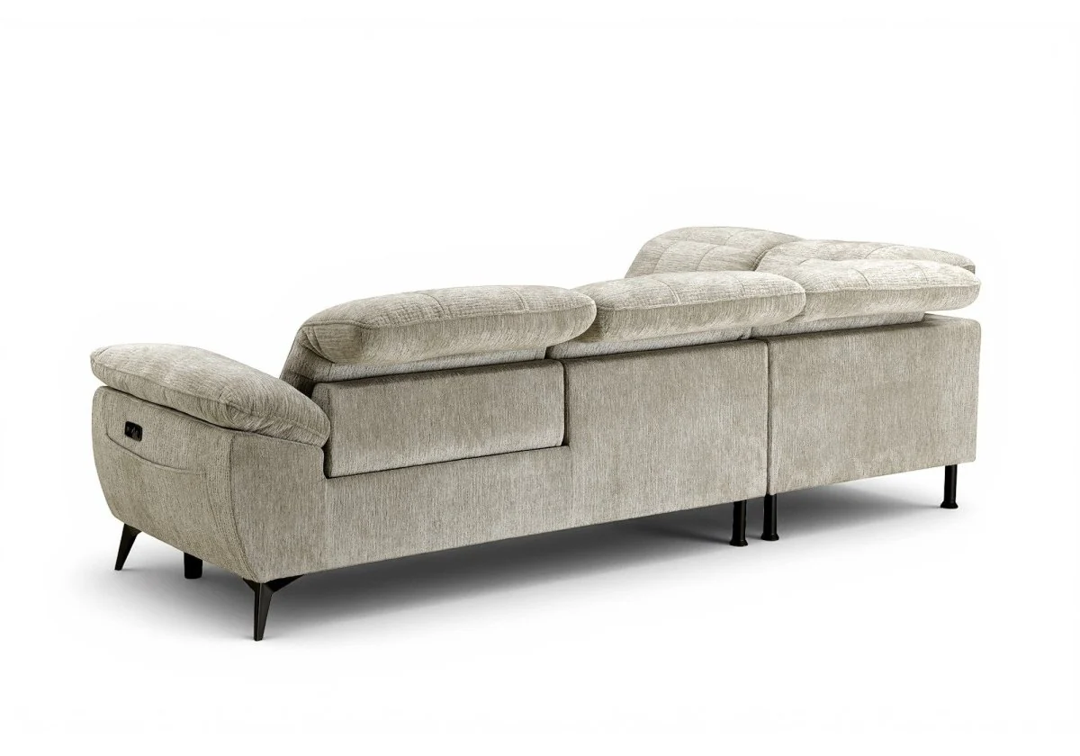 Canapé d'angle relax électrique en velours chiné beige SOLINA - Angle gauche - Image 7