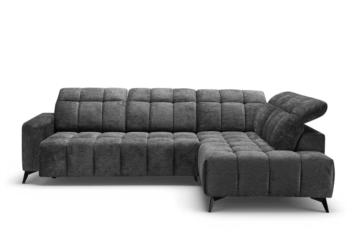 Canapé d'angle relax électrique en velours chiné gris ALVAR - Angle droit - Image 3