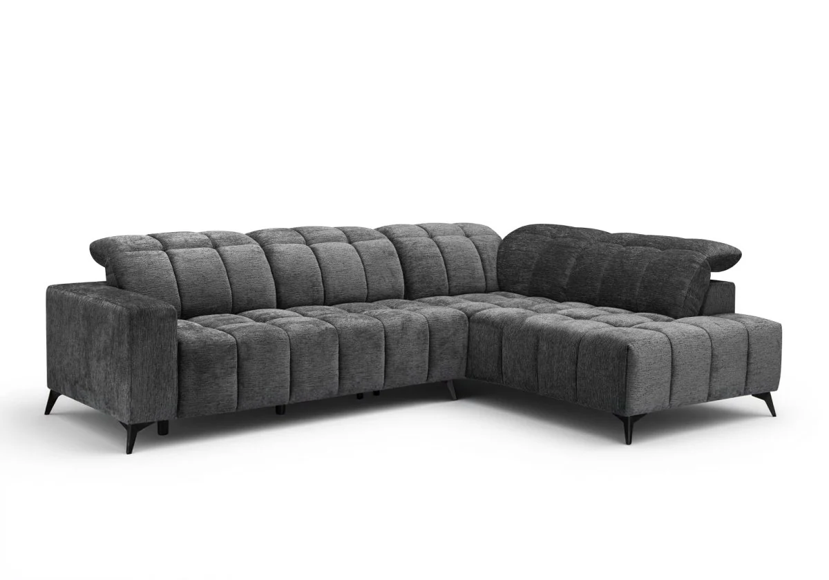 Canapé d'angle relax électrique en velours chiné gris ALVAR - Angle droit - Image 4