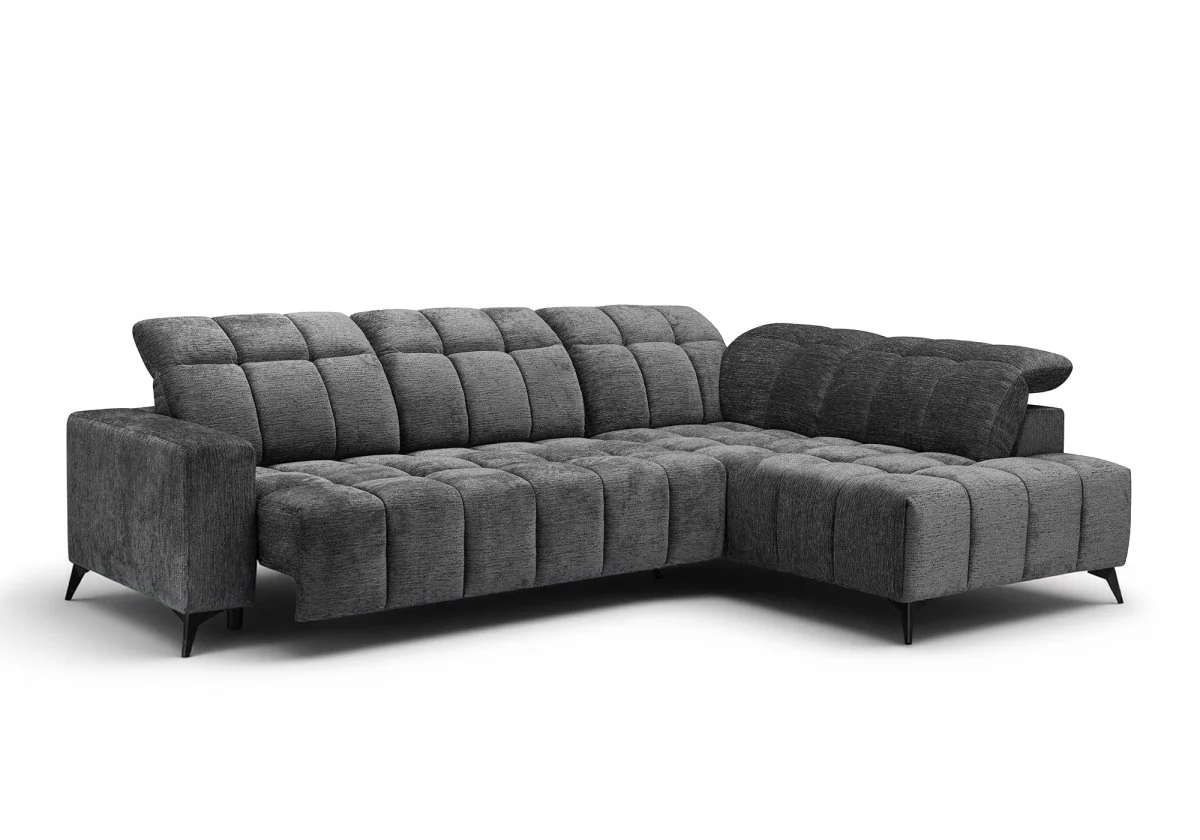 Canapé d'angle relax électrique en velours chiné gris ALVAR - Angle droit - Image 5