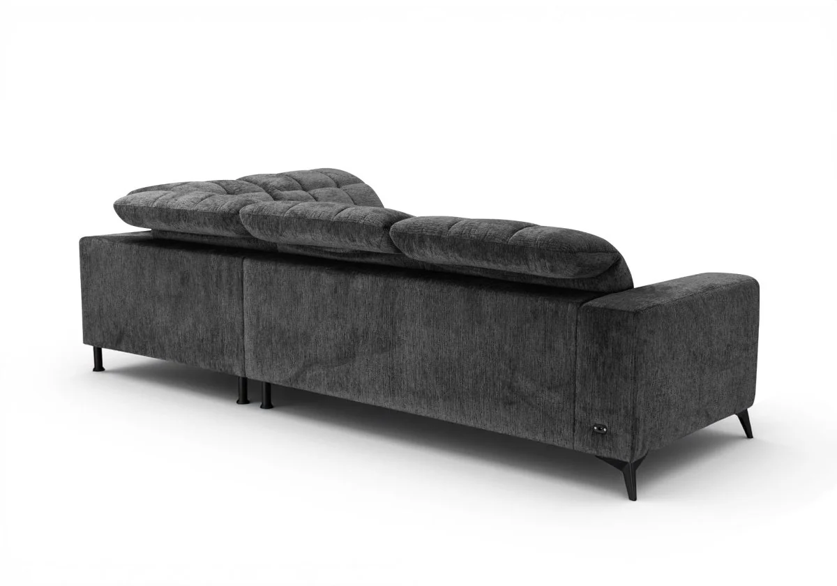 Canapé d'angle relax électrique en velours chiné gris ALVAR - Angle droit - Image 6