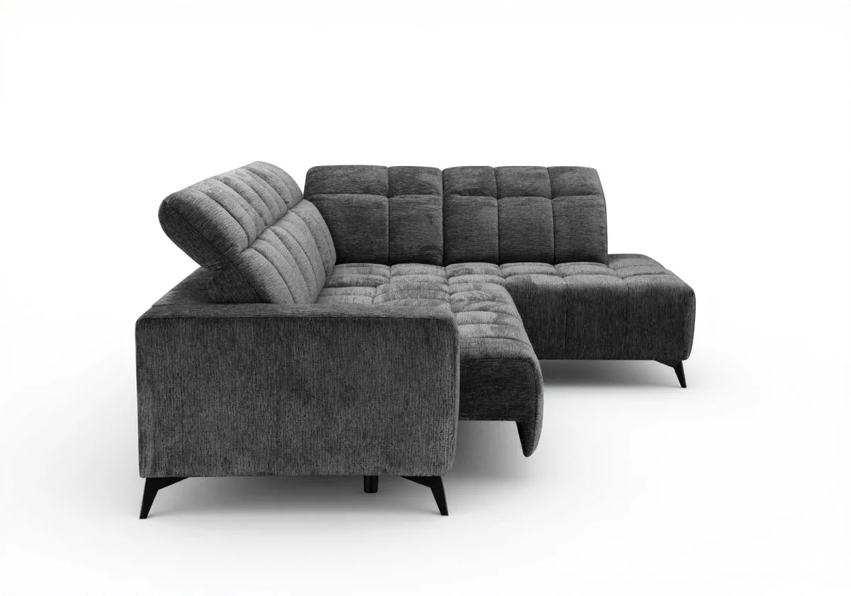 Canapé d'angle relax électrique en velours chiné gris ALVAR - Angle droit - Image 7