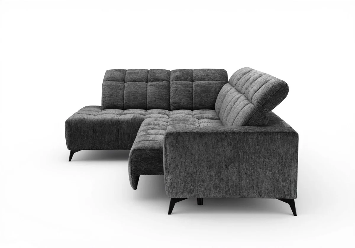 Canapé d'angle relax électrique en velours chiné gris ALVAR - Angle gauche - Image 7