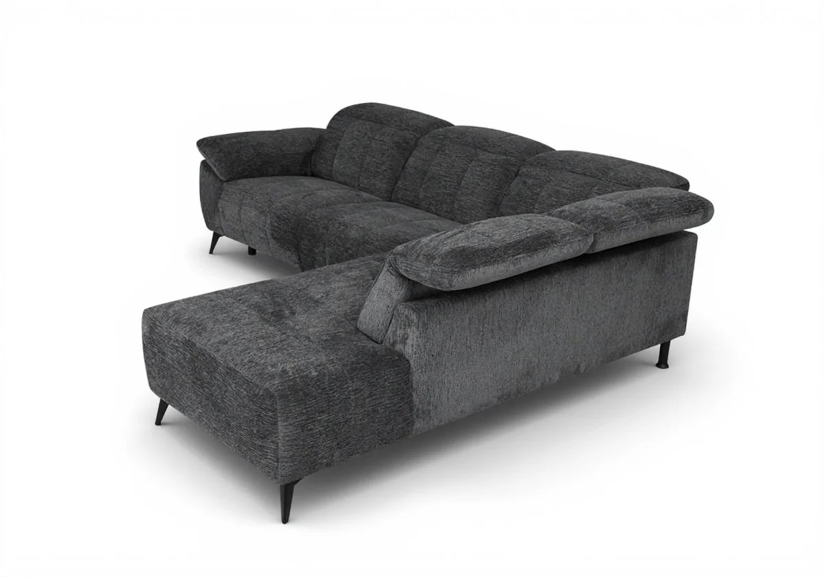 Canapé d'angle relax électrique en velours chiné gris SOLINA - Angle droit - Image 6