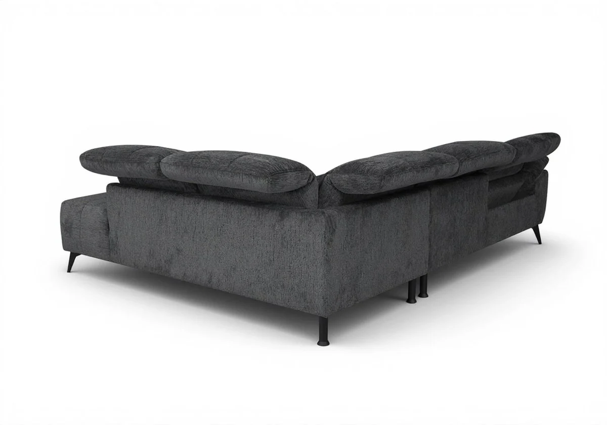 Canapé d'angle relax électrique en velours chiné gris SOLINA - Angle droit - Image 7