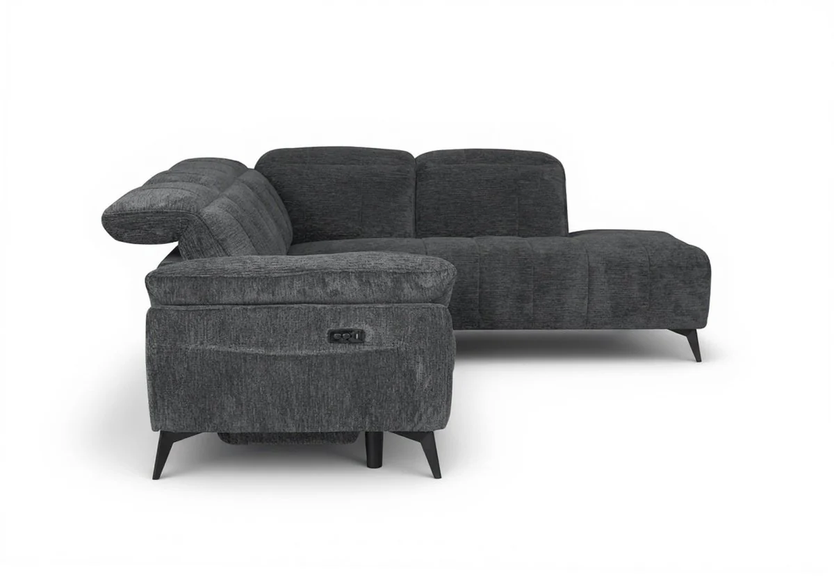 Canapé d'angle relax électrique en velours chiné gris SOLINA - Angle droit - Image 8