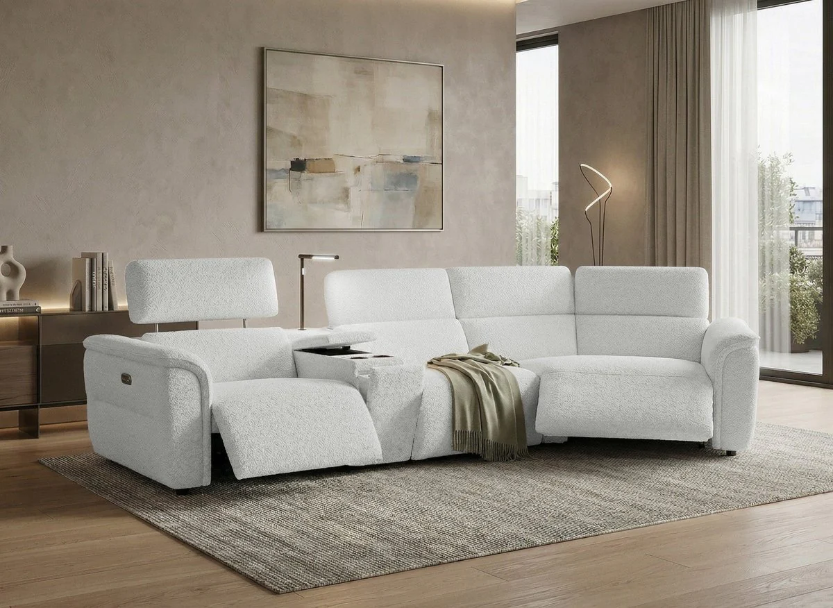 Canapé d'angle relax en tissu bouclette doux beige MARINA - Angle droit - Image 2