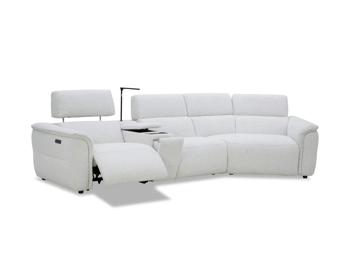Canapé d'angle relax en tissu bouclette doux beige MARINA - Angle droit - Image 4