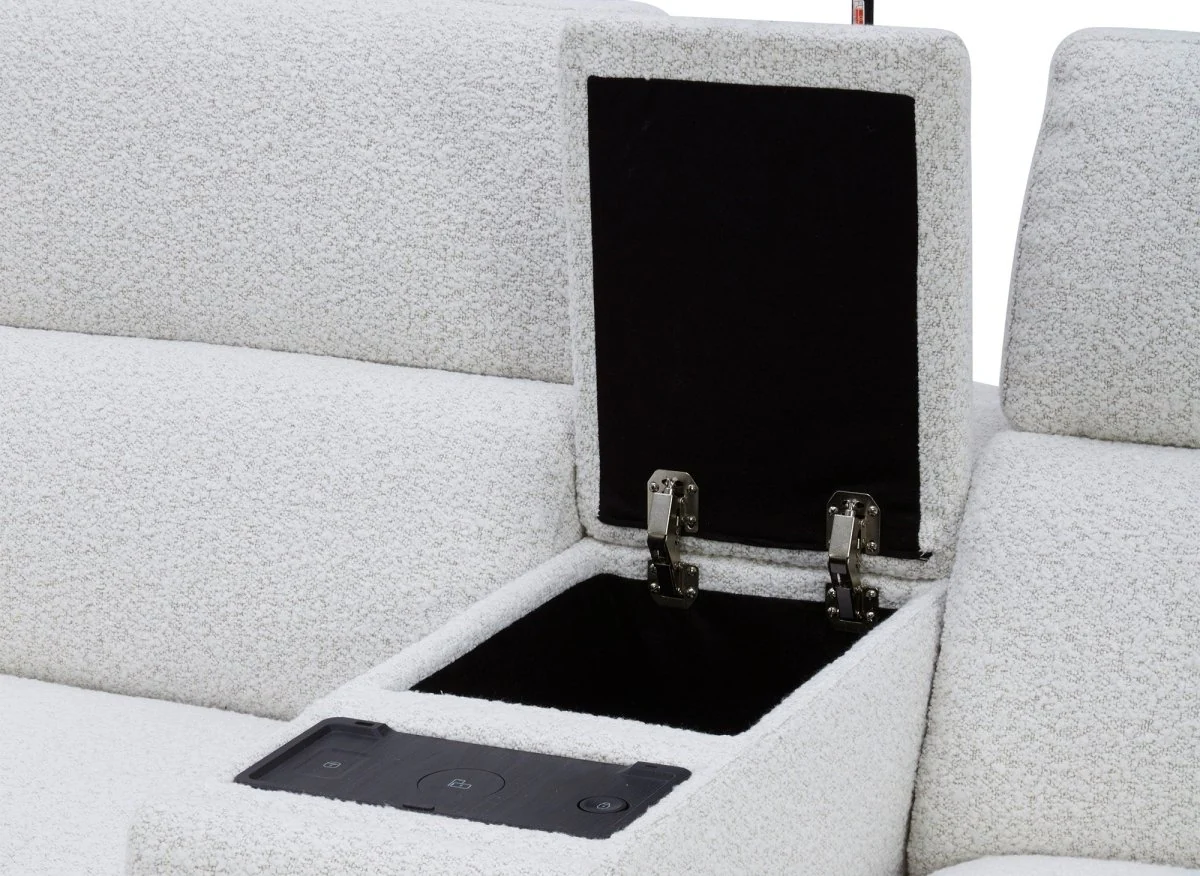 Canapé d'angle relax en tissu bouclette doux beige MARINA - Angle gauche - Image 10