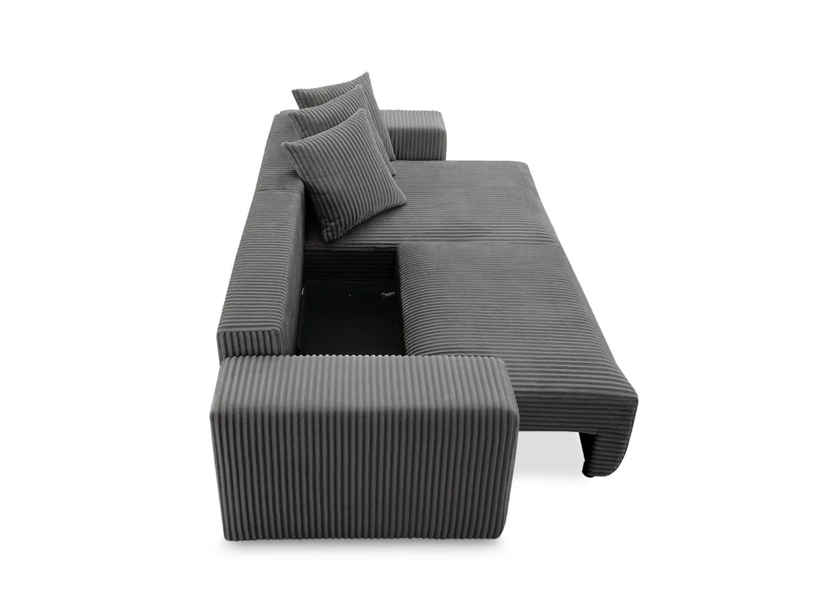 Canapé d'angle réversible convertible avec coffre en velours côtelé épais gris NOELIA - Image 6