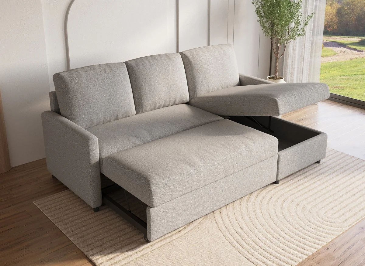 Canapé d'angle réversible convertible coffre de rangement en tissu gris ADAM - Image 2