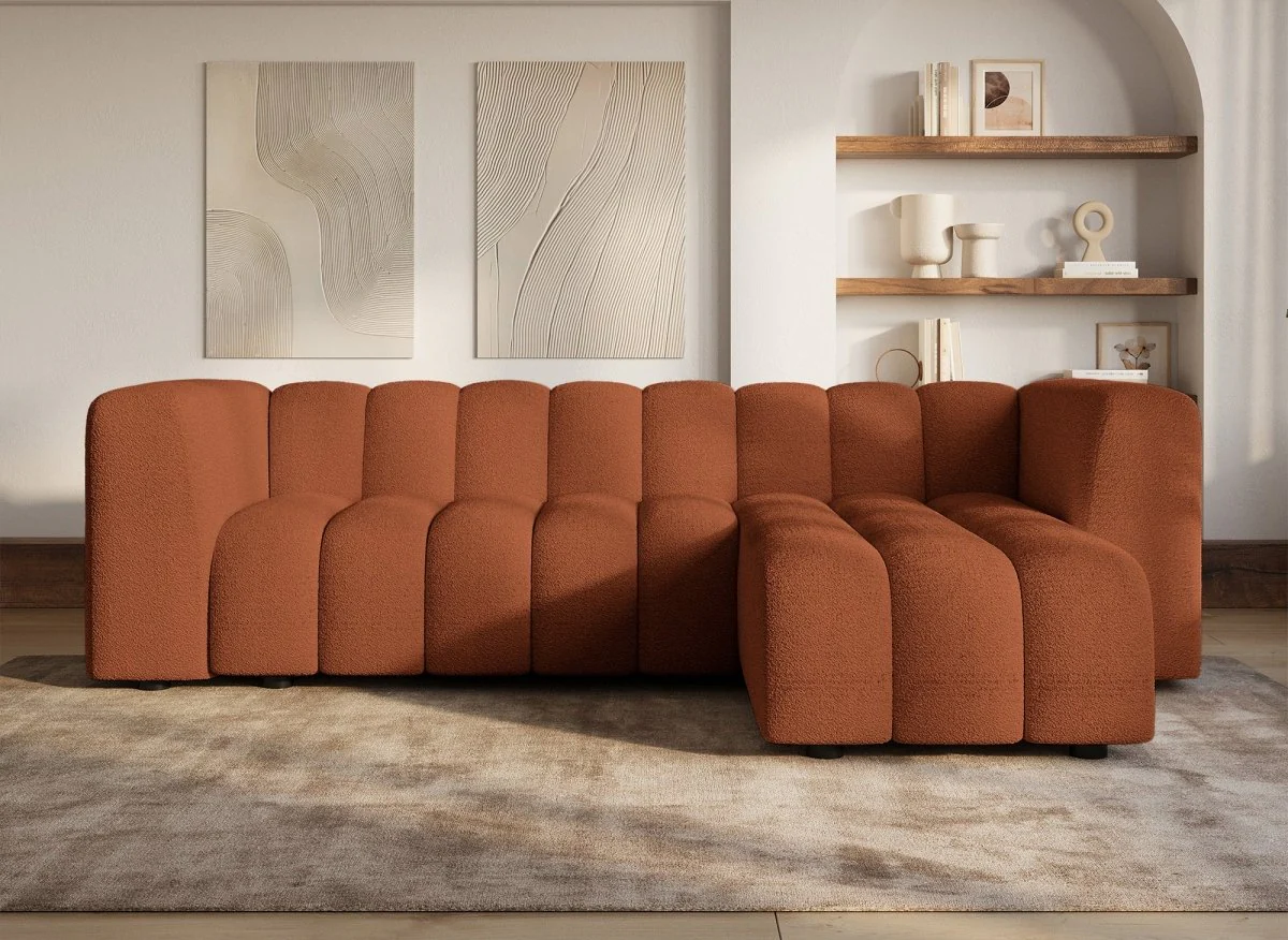 Canapé d'angle réversible en tissu bouclette terracotta AELIS - Image 3