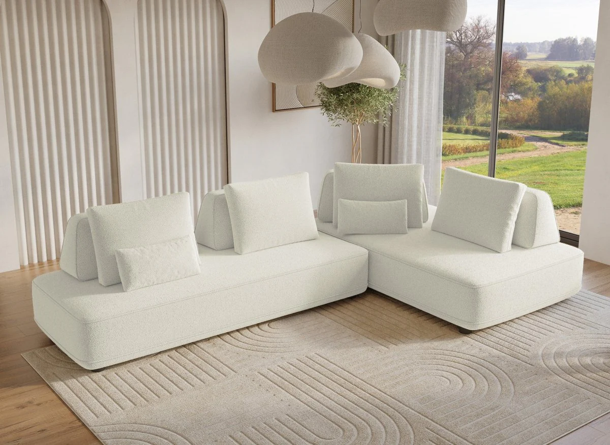 Canapé d'angle réversible en tissu bouclette beige ISAORA - Image 3