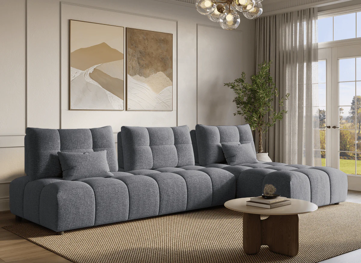 Canapé d'angle réversible en velours texturé gris ALANA