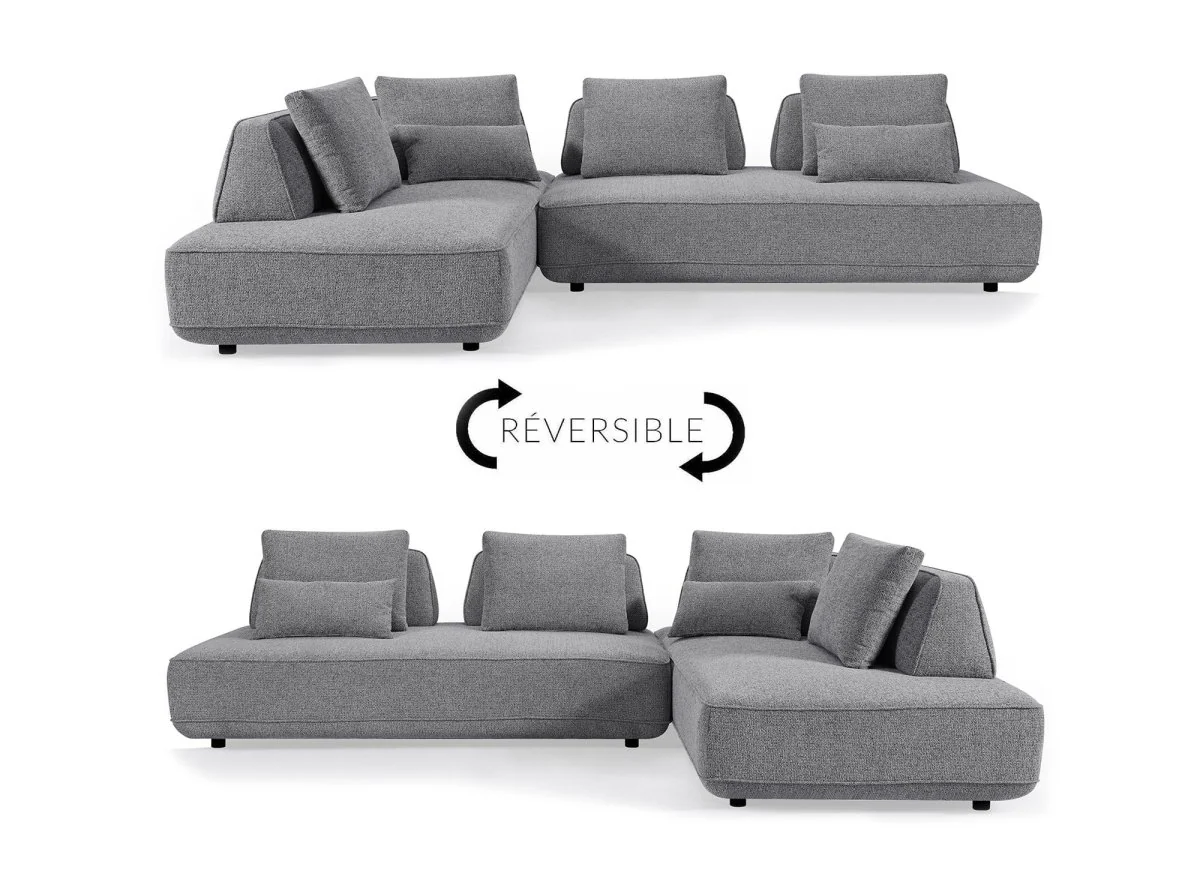 Canapé d'angle réversible en tissu bouclette gris ISAORA - Image 2