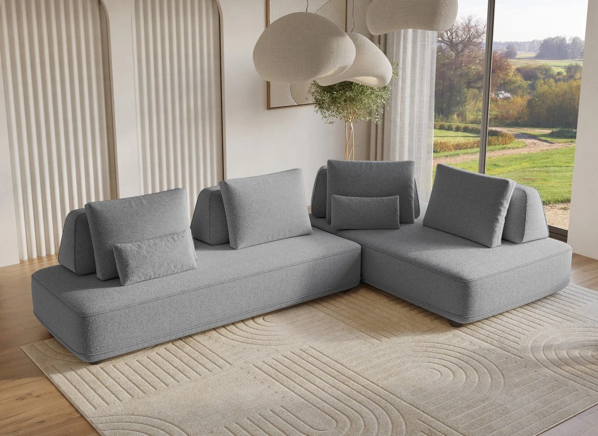 Canapé d'angle réversible en tissu bouclette gris ISAORA - Image 3
