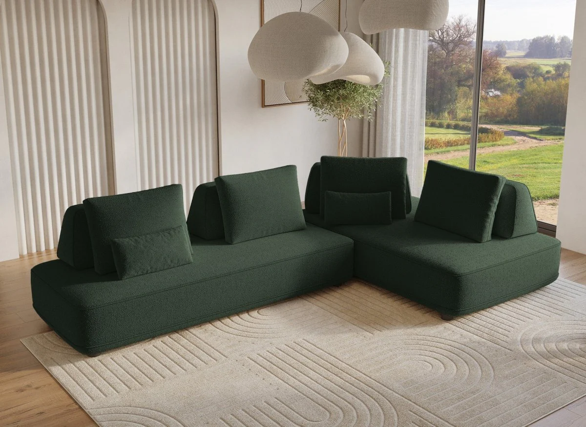 Canapé d'angle réversible en tissu bouclette vert kaki ISAORA - Image 3