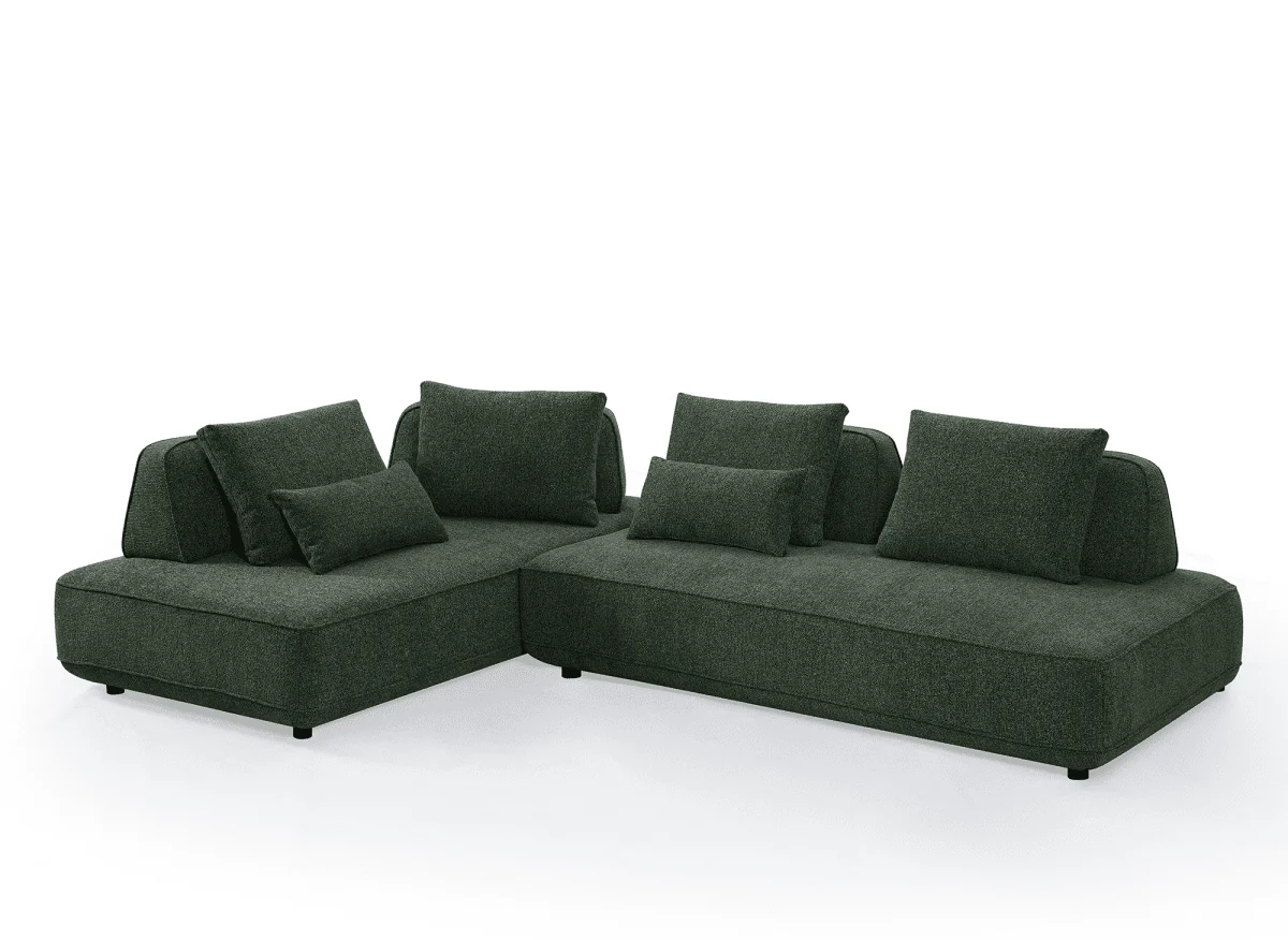 Canapé d'angle réversible en tissu bouclette vert kaki ISAORA - Image 5