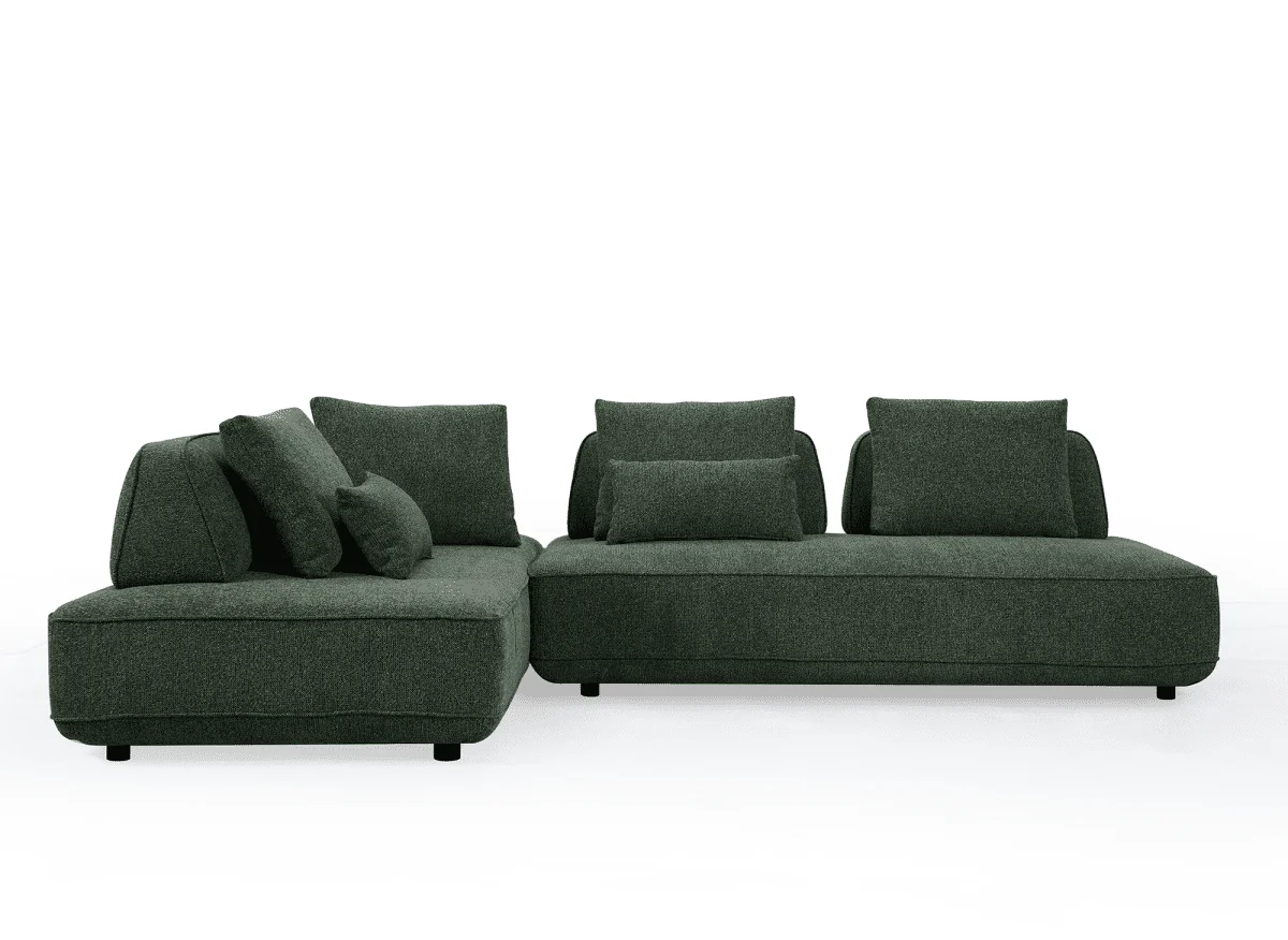 Canapé d'angle réversible en tissu bouclette vert kaki ISAORA - Image 7