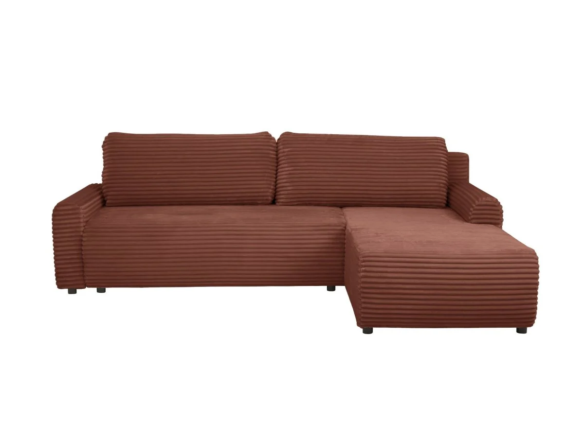 Canapé d'angle réversible et convertible avec coffre en velours côtelé épais terracotta KATIA - Image 8