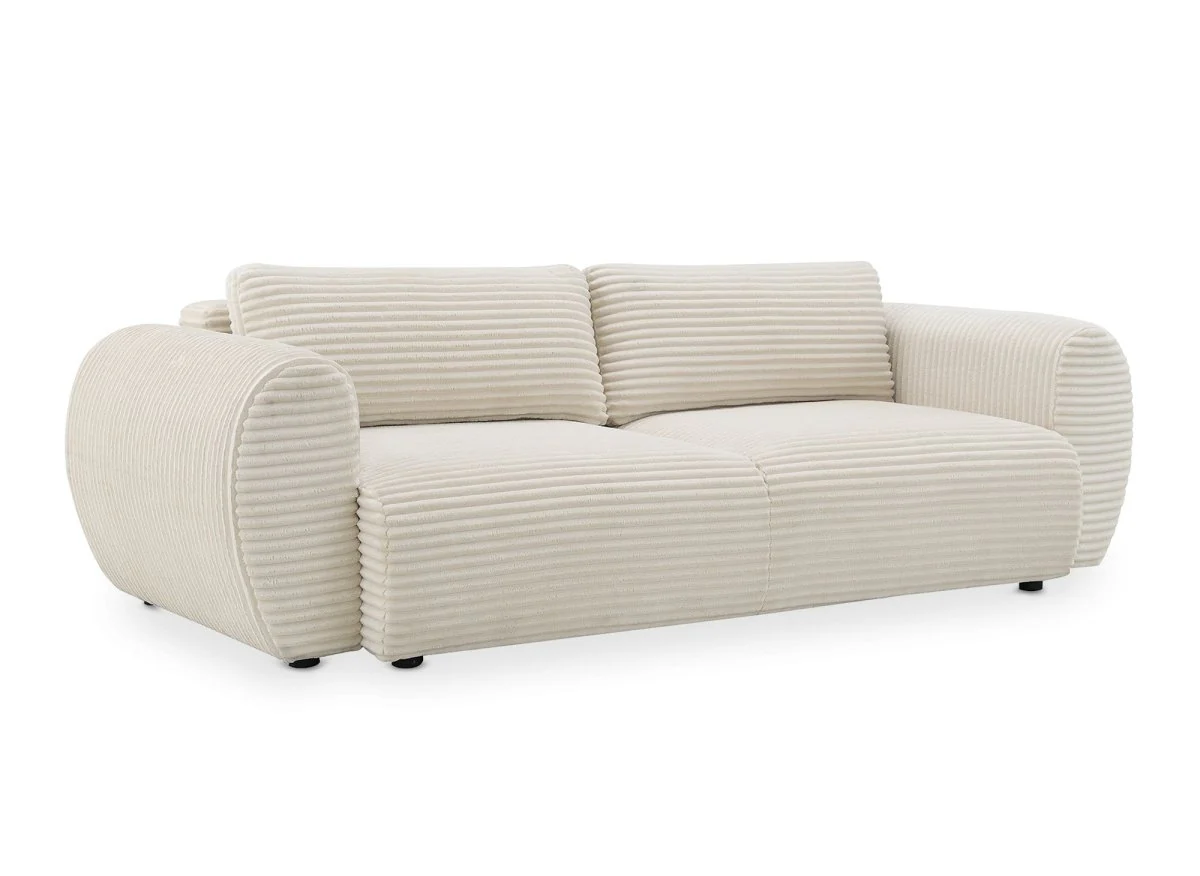 Canapé convertible 3 places avec coffre en gros côtelé doux beige TILDA - Image 4