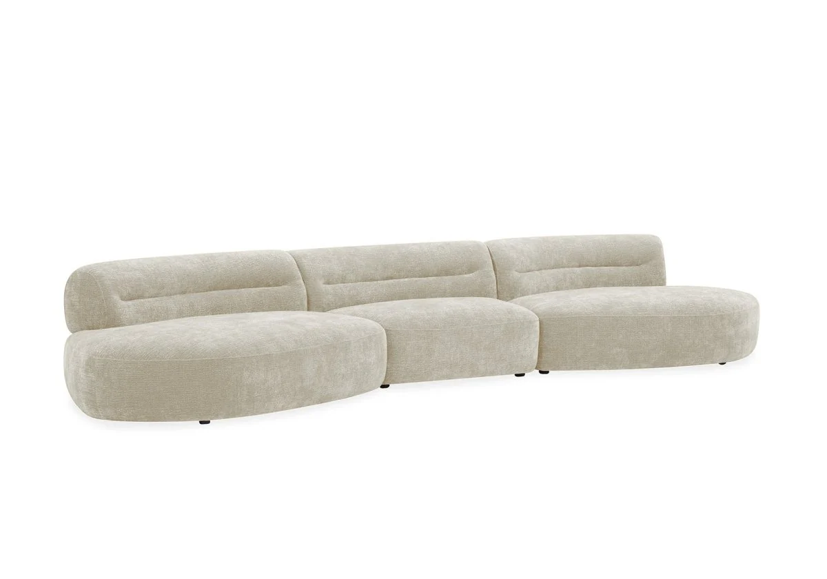 Canapé droit fixe 6 places en velours tissé beige IMENIA - Image 3