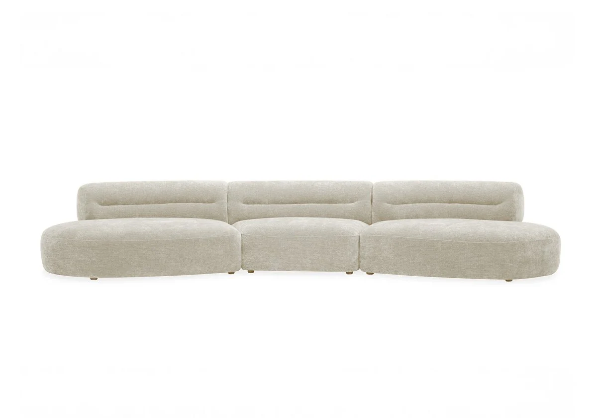 Canapé droit fixe 6 places en velours tissé beige IMENIA - Image 4