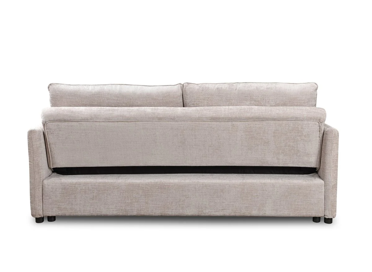 Canapé droit convertible 3 places en velours chiné beige LAMAR - Image 9