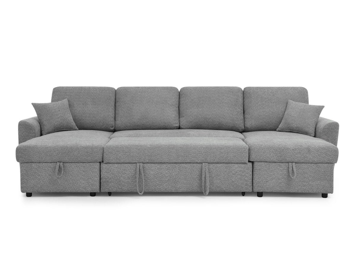 Canapé panoramique convertible avec coffres en tissu bouclette gris ADRYEN - Image 9
