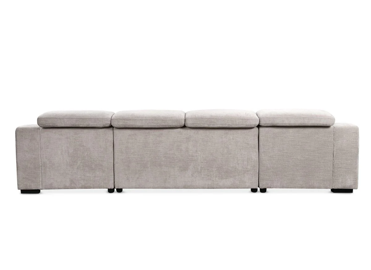 Canapé panoramique convertible avec 2 coffres en velours chiné beige VELORA - Image 7