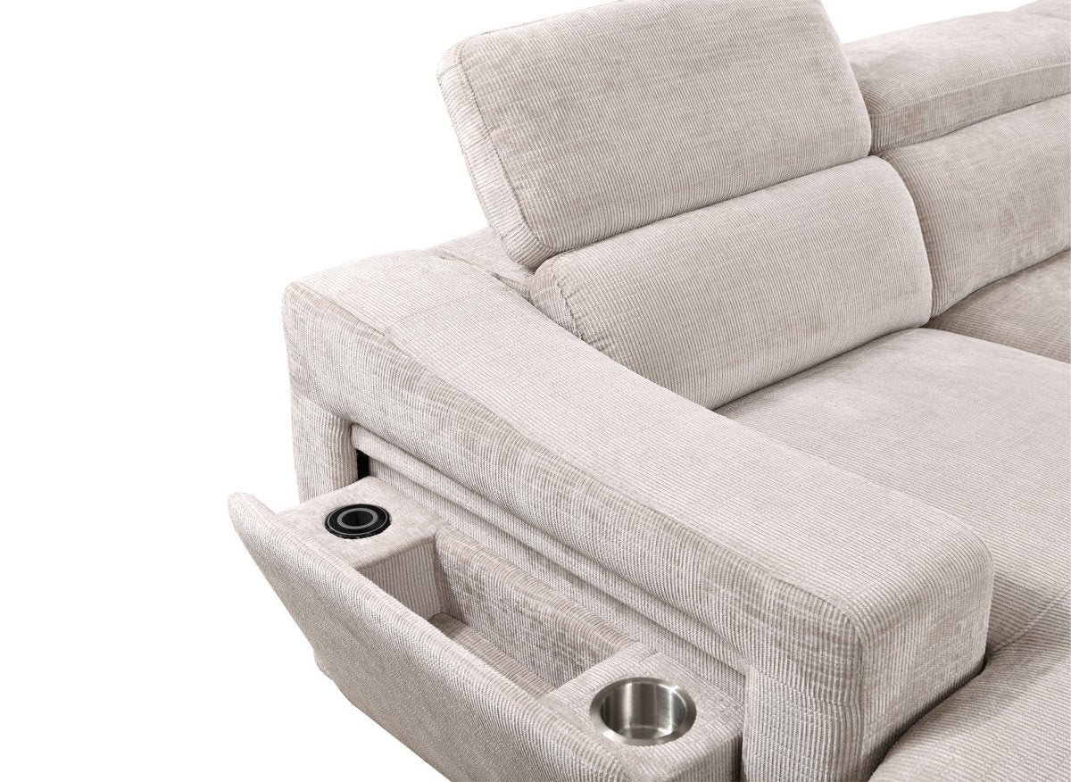 Canapé panoramique convertible avec 2 coffres en velours chiné beige VELORA - Image 8