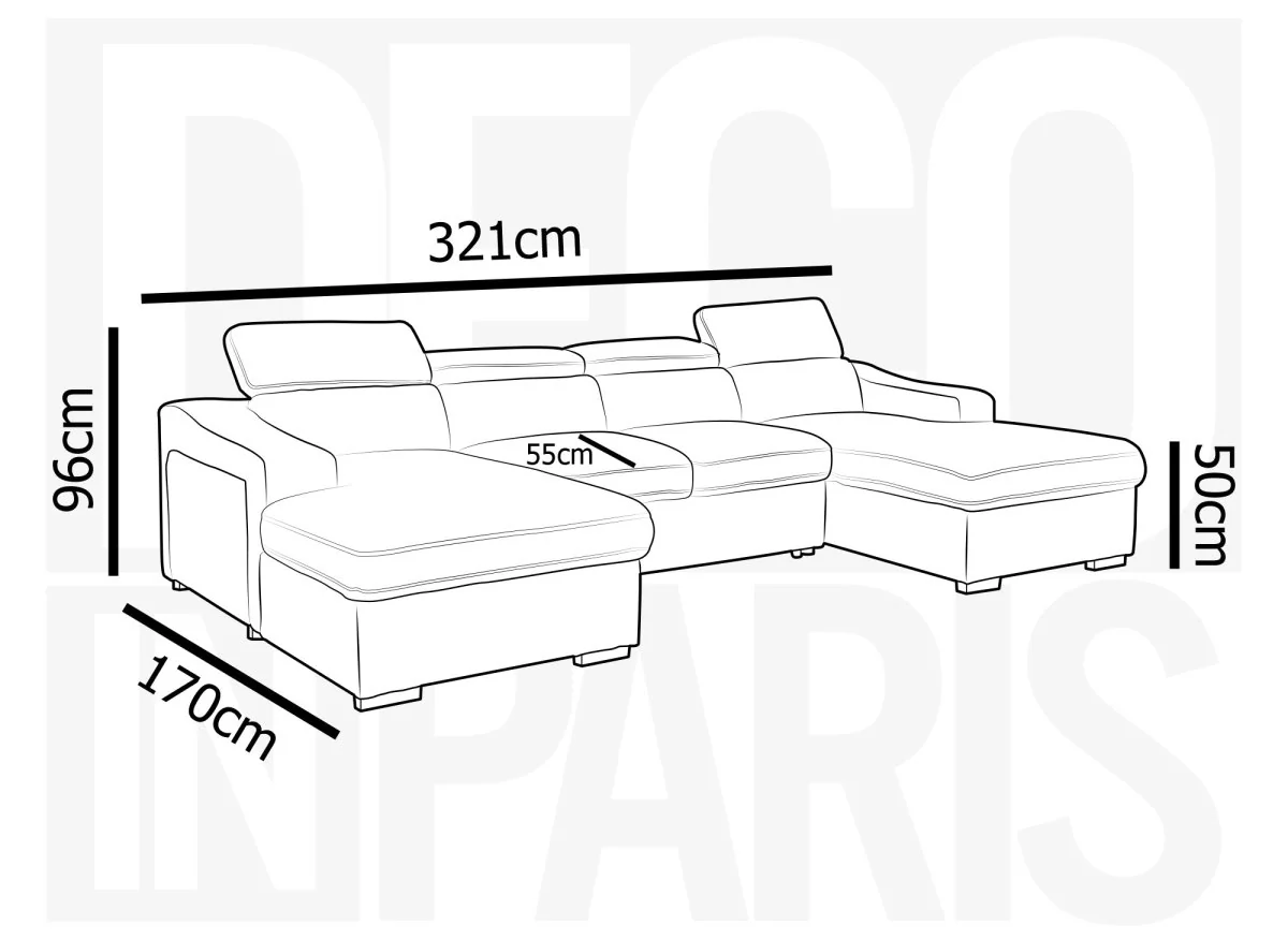 Canapé panoramique convertible avec 2 coffres en velours chiné beige VELORA - Image 9