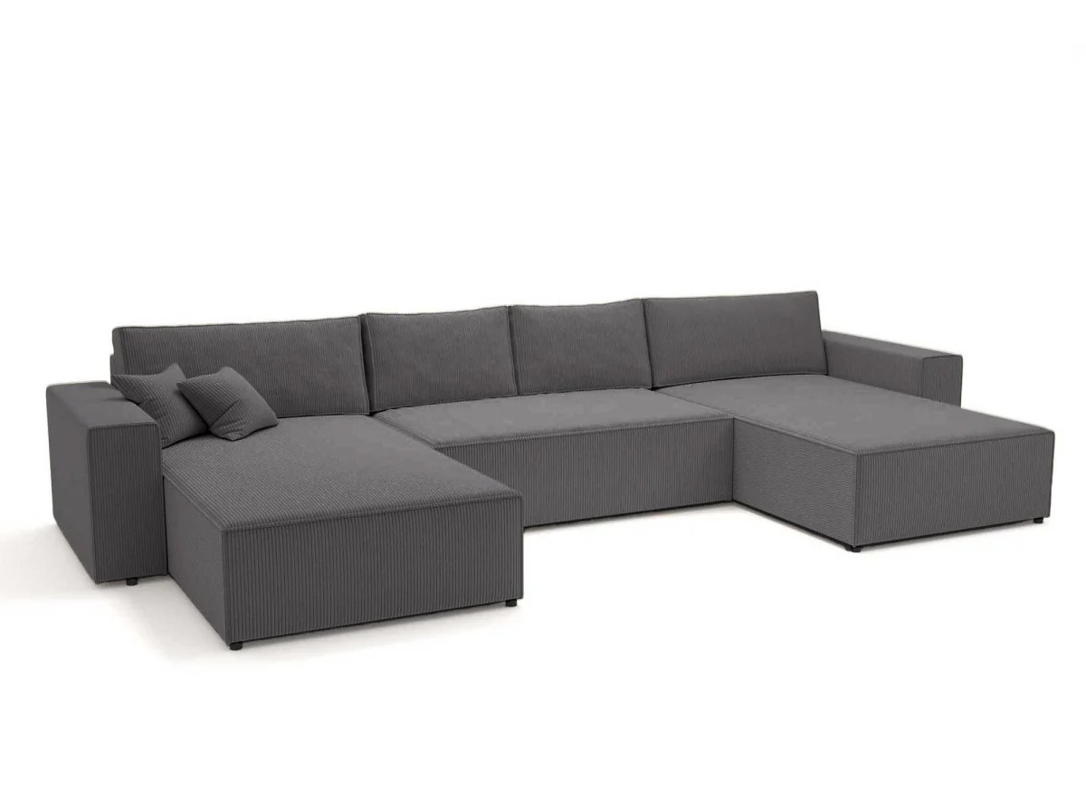 Canapé panoramique convertible avec coffre en velours cotelé gris anthracite - JADE - Image 4