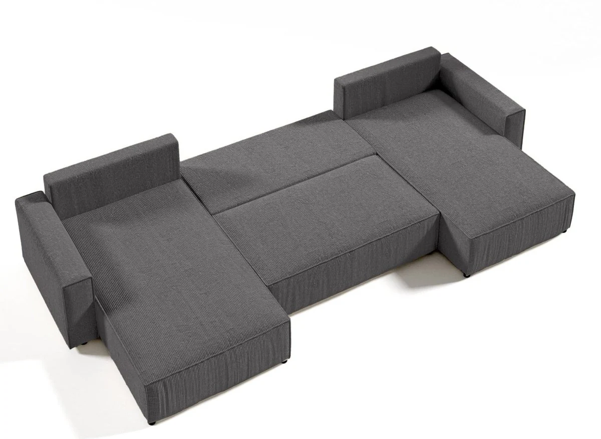 Canapé panoramique convertible avec coffre en velours cotelé gris anthracite - JADE - Image 5