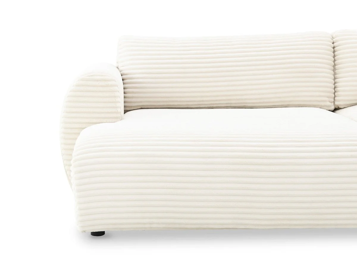 Canapé panoramique convertible avec coffre en velours gros côtelé beige TILDA - Angle droit - Image 10