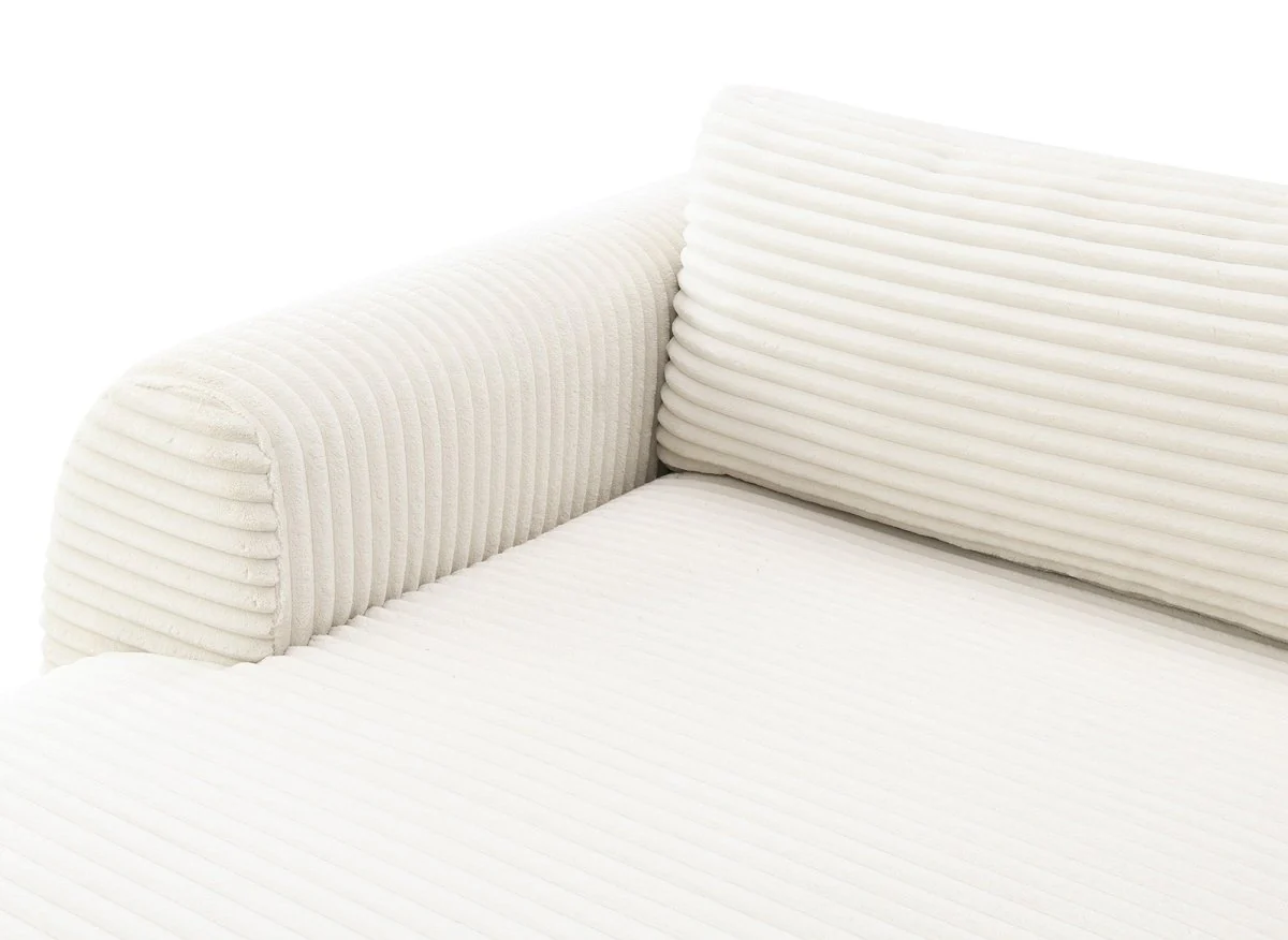 Canapé panoramique convertible avec coffre en velours gros côtelé beige TILDA - Angle droit - Image 11