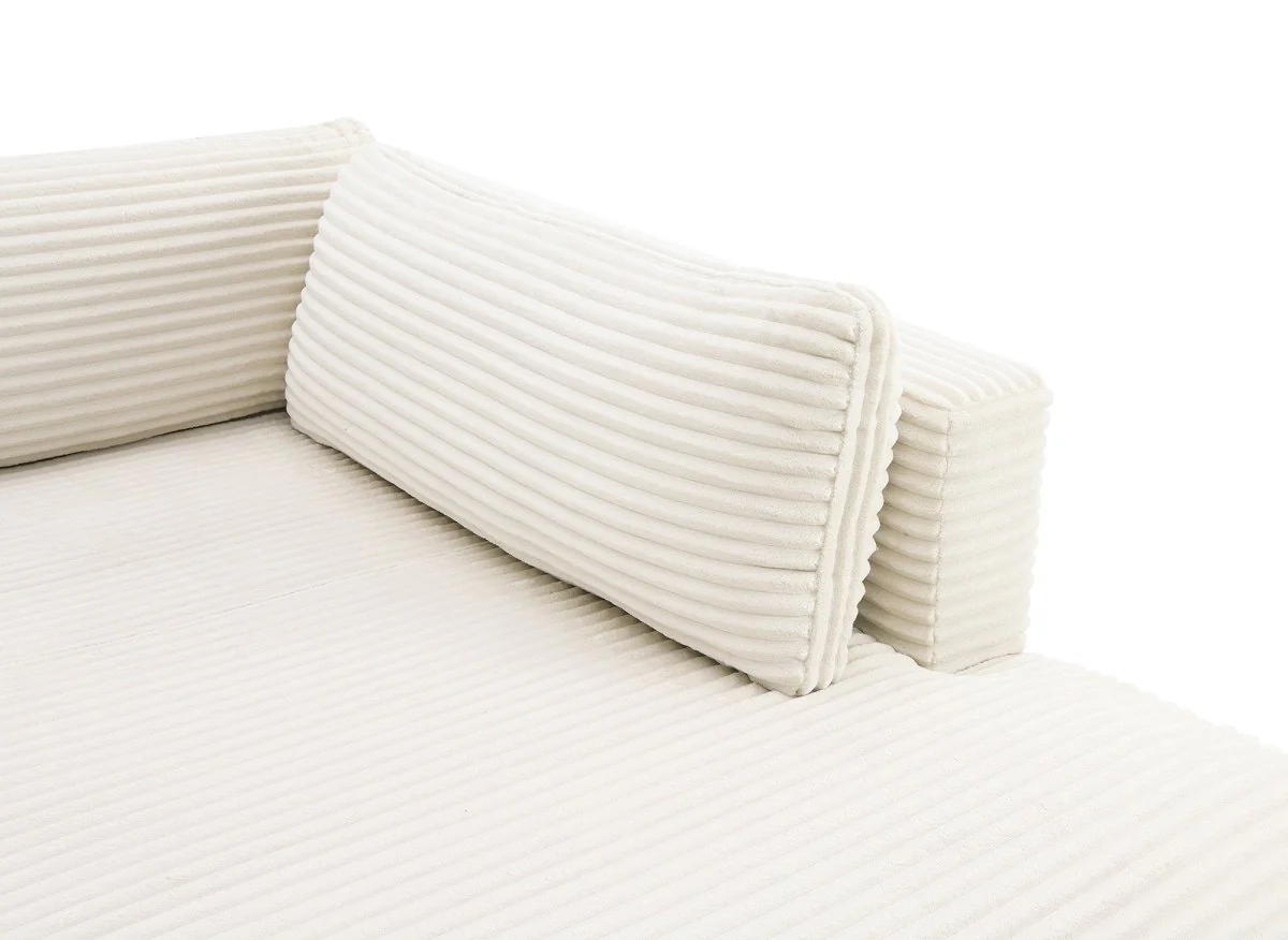 Canapé panoramique convertible avec coffre en velours gros côtelé beige TILDA - Angle droit - Image 12