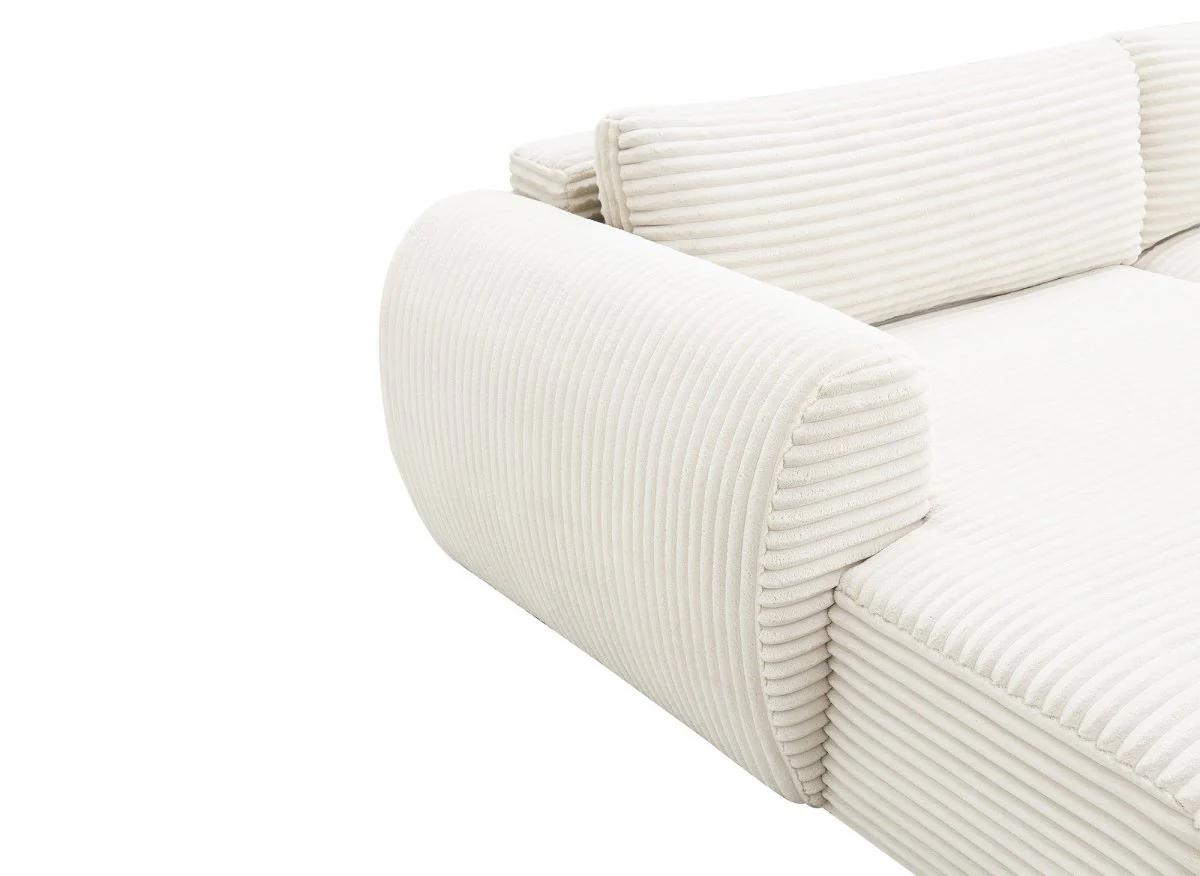 Canapé panoramique convertible avec coffre en velours gros côtelé beige TILDA - Angle droit - Image 13