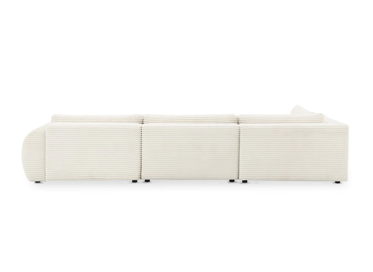 Canapé panoramique convertible avec coffre en velours gros côtelé beige TILDA - Angle gauche - Image 8