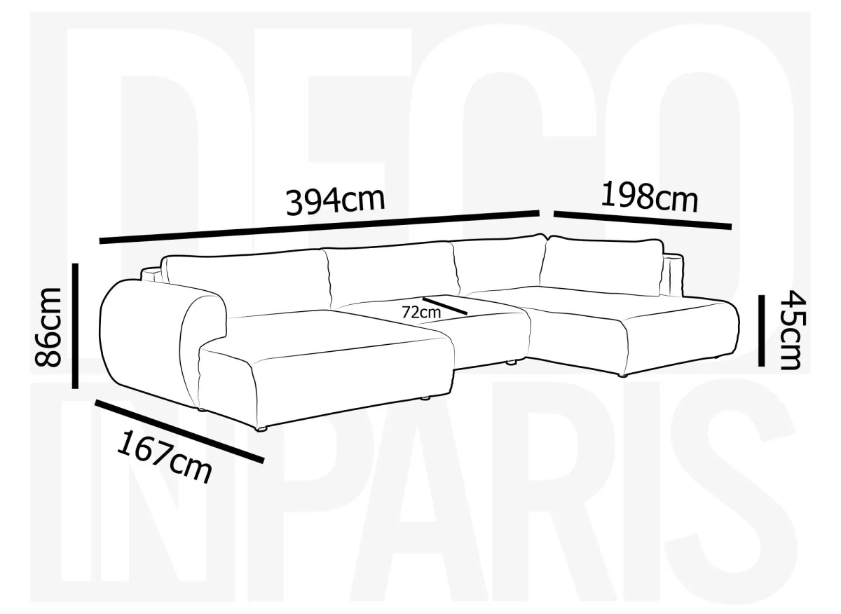Canapé panoramique convertible avec coffre en velours gros côtelé taupe TILDA - Angle droit - Image 13